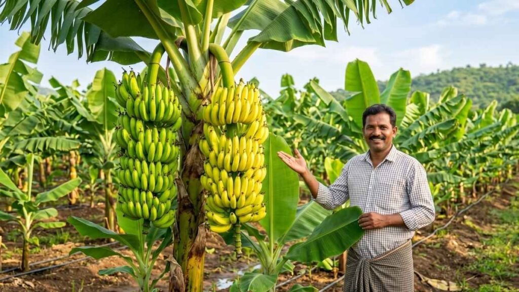 ಕರ್ನಾಟಕ ತೋಟಗಾರಿಕೆ ಇಲಾಖೆಯಿಂದ ಶಿಫಾರಸು ಮಾಡಲಾದ ಆರೋಗ್ಯಕರ ಮತ್ತು ರೋಗರಹಿತ ಅಂಗಾಂಶ ಕೃಷಿ (ಟಿಶ್ಯೂ ಕಲ್ಚರ್) ಬಾಳೆ ಸಸಿಗಳ ತೋಟ.